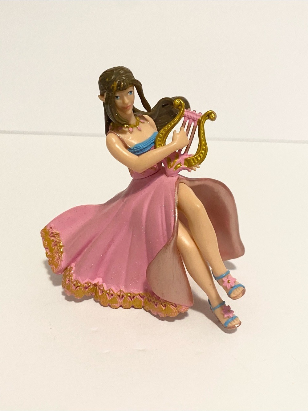 Papo 2012 Princess Elf Playing Lyre Harp Pink Dress Fairy Action Figure Toy 4”